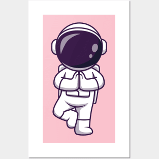 Cute Astronaut Meditating Yoga Cartoon Posters and Art